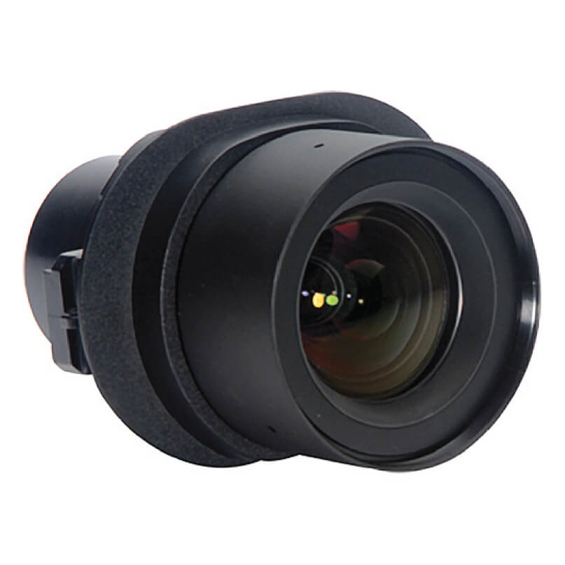 Black compact camera lens with a large front element and rear mount, no brand visible.