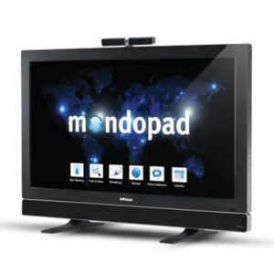 InFocus Mondopad interactive touchscreen display with camera on top and curved stand.