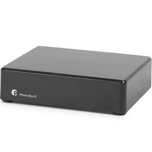 Interdyn Phono box e phono preamplifier, black rectangular enclosure with glossy top