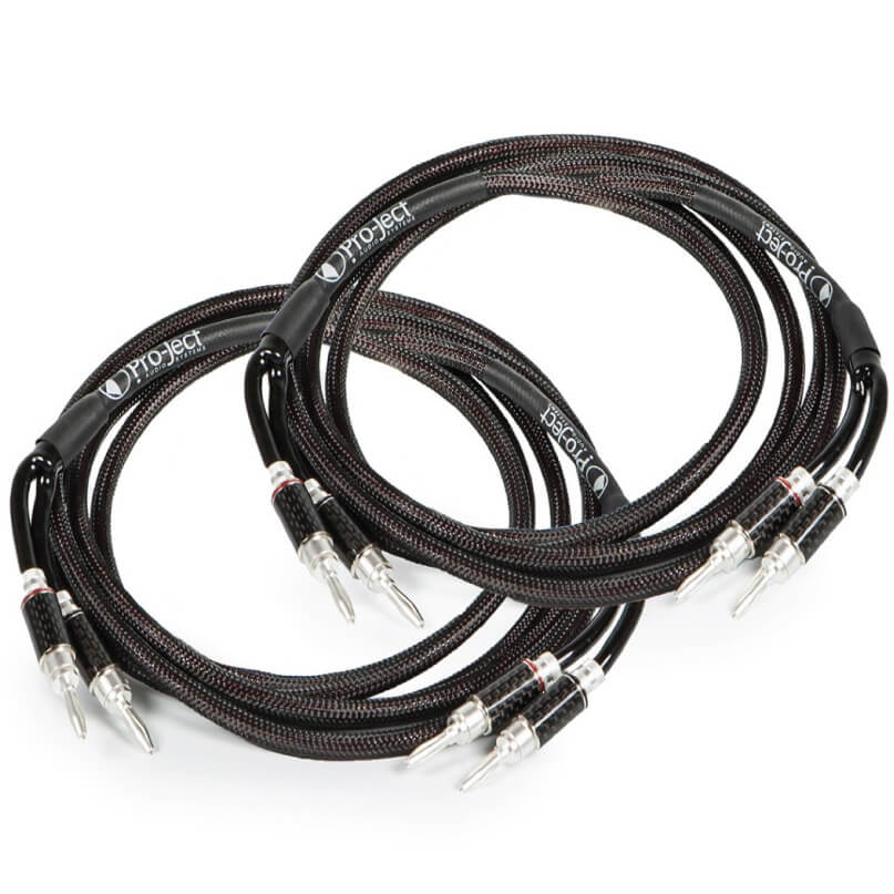 Pro-Ject Connect It Ls Ds2 Speaker Cable Pro-ject speaker cables with braided black-red sleeving and metal spade connectors on both ends