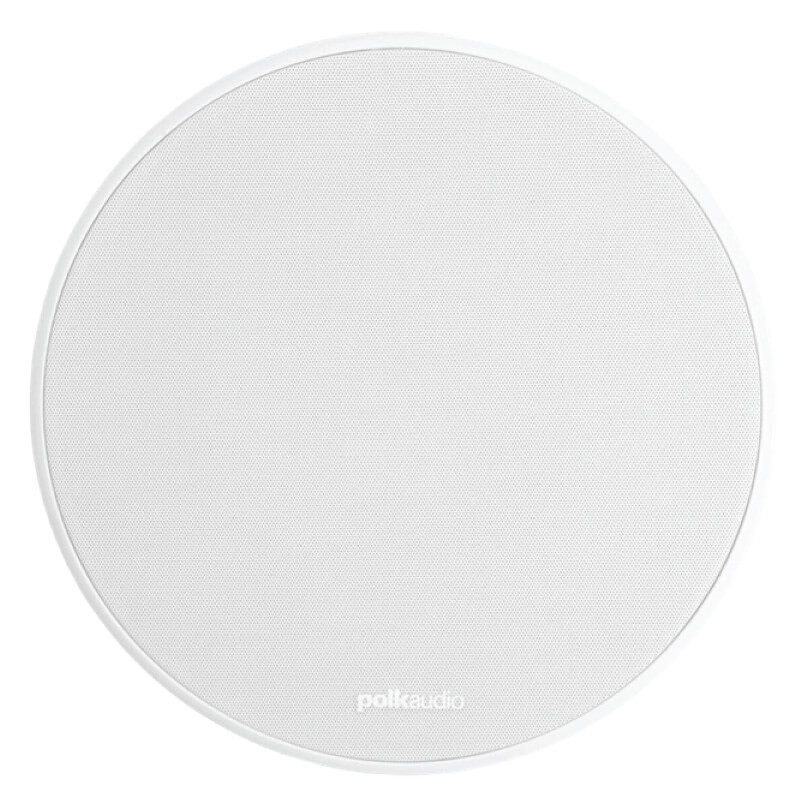 Polk Audio Vs90-Rt In-Ceiling Speaker Polk audio circular white wireless speaker with perforated grille and logo.