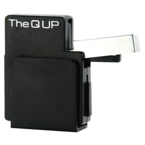 Interdyn The qup brand compact black plastic tool with a retractable silver blade extending from the side.