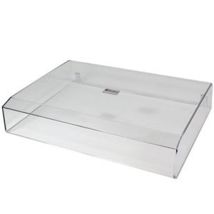 Interdyn Clear acrylic rectangular display case with a lid.