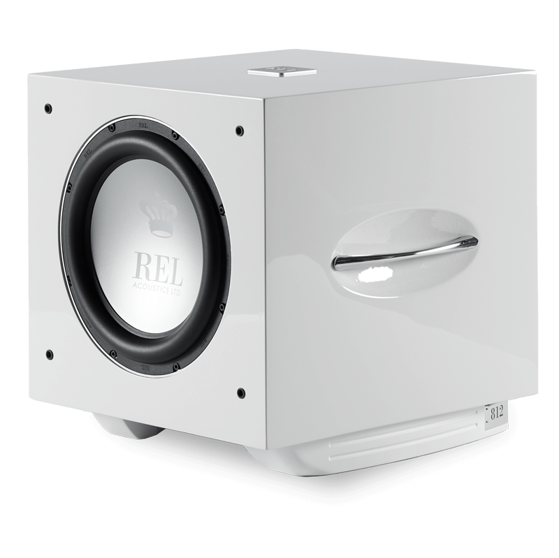 Rel S/812 Subwoofer Rel acoustics ltd 812 subwoofer with white gloss cabinet and front-mounted large woofer
