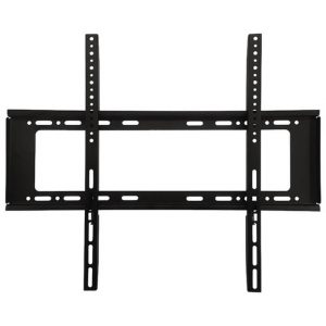 Black universal wall-mount bracket for flat-screen TV with two vertical rails and horizontal crossbar.