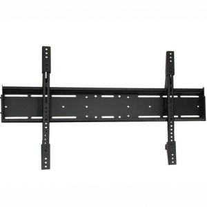Black wall-mount bracket for a flat-screen TV with adjustable vertical arms and a central mounting rail.