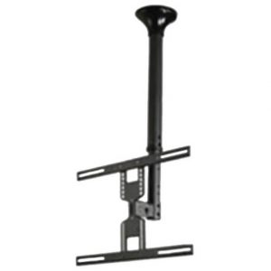 Ceiling-mounted flat-screen TV mount with adjustable vertical pole and horizontal VESA mounting rails.