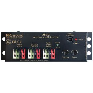 Russound AB-3.2 Automatic A/B Selector audio switch with dual amp inputs and speaker outputs.