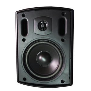 Black front-facing studio monitor speaker with large woofer and small tweeter.