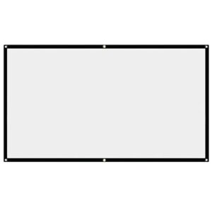 Black-framed white projection screen surface with border and edge mounting holes.