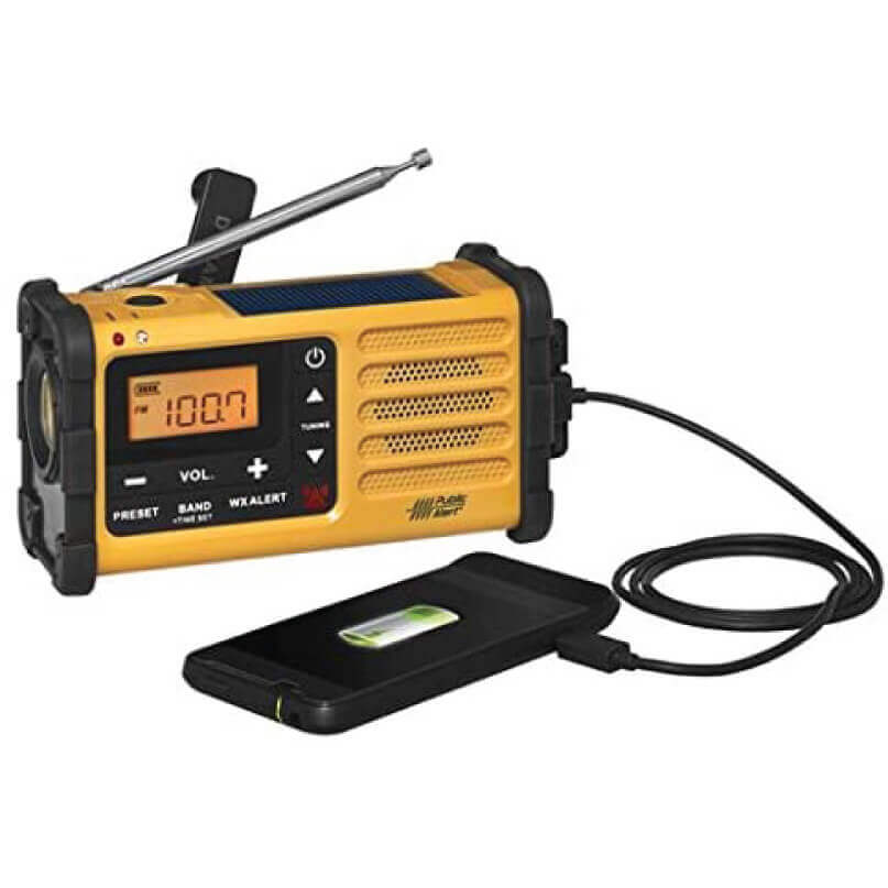 Sangean Mmr-88 Fm/Am/Handcrank/Solar/Emergency Alert Radio Rugged yellow portable emergency radio with solar panel, digital display, and telescoping antenna.