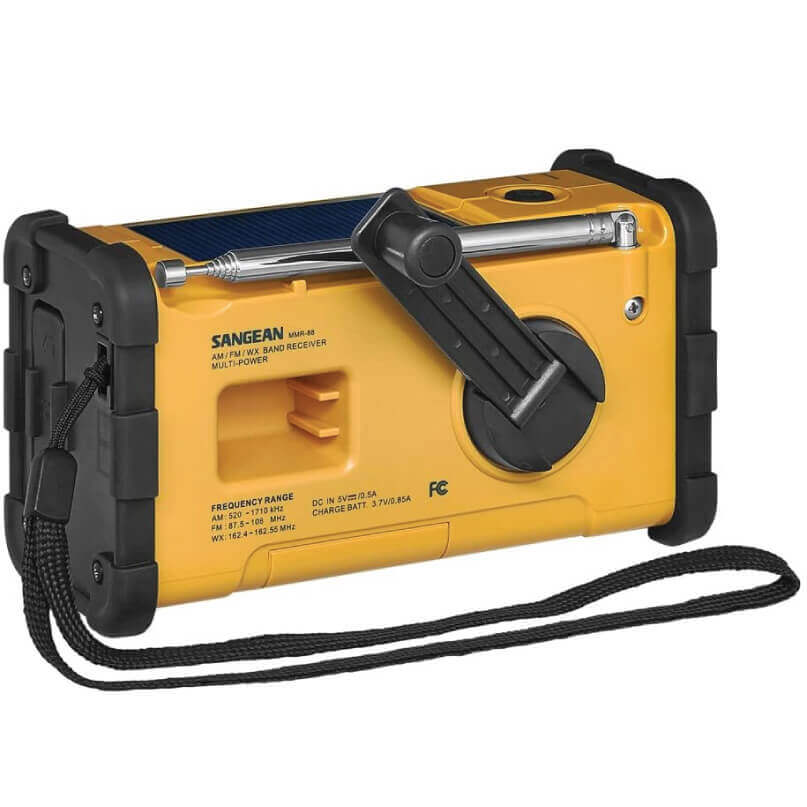 Sangean Mmr-88 Fm/Am/Handcrank/Solar/Emergency Alert Radio Sangean mmr-88 emergency radio with solar panel, hand crank, multi-power capability, yellow rugged casing and lanyard