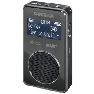 Sangean portable digital radio with DAB tuner and large round front speaker.