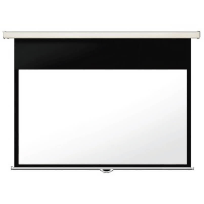 Revtek Rt110Wmot169 Projection Screen Manual pull-down projector screen with white viewing surface, black border, and silver roller bar.