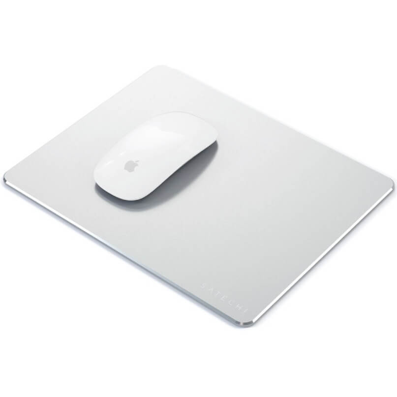 Satechi Aluminium Mouse Pad Satechi aluminum desk mat with apple magic mouse on top