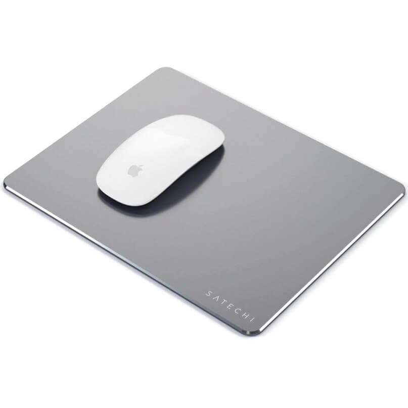Satechi Aluminium Mouse Pad Satechi aluminum mouse pad in space gray with a white apple magic mouse on top
