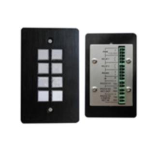 Revtek Rtbp8B Programmable 8 Button Wall Panel Two black electronic panels: left six-button switch plate, right metal back with green terminal block.
