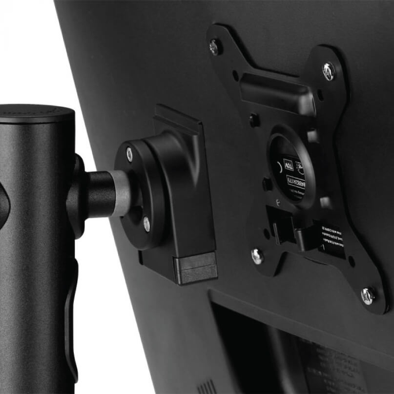 Spacedec Sd-Pos-Ha Mount Monitor mounted on an adjustable desk arm with a vesa mounting plate.