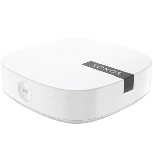 White Sonos C5 wireless speaker with a rounded-square body and a front circular C5 button.