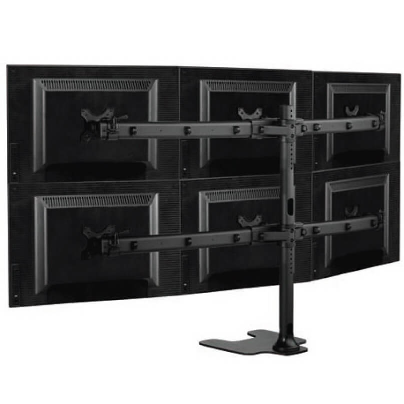 Spacedec Sd-Fs-H Six Display Lcd/Led Monitor Mount Back view of a four-monitor desk mount with a central vertical column and dual horizontal arms supporting the displays.