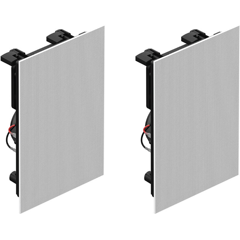 Sonos In-Wall Speaker (Pair) Pair of square led panels with black frames, thin profile, and visible wiring, positioned side-by-side.