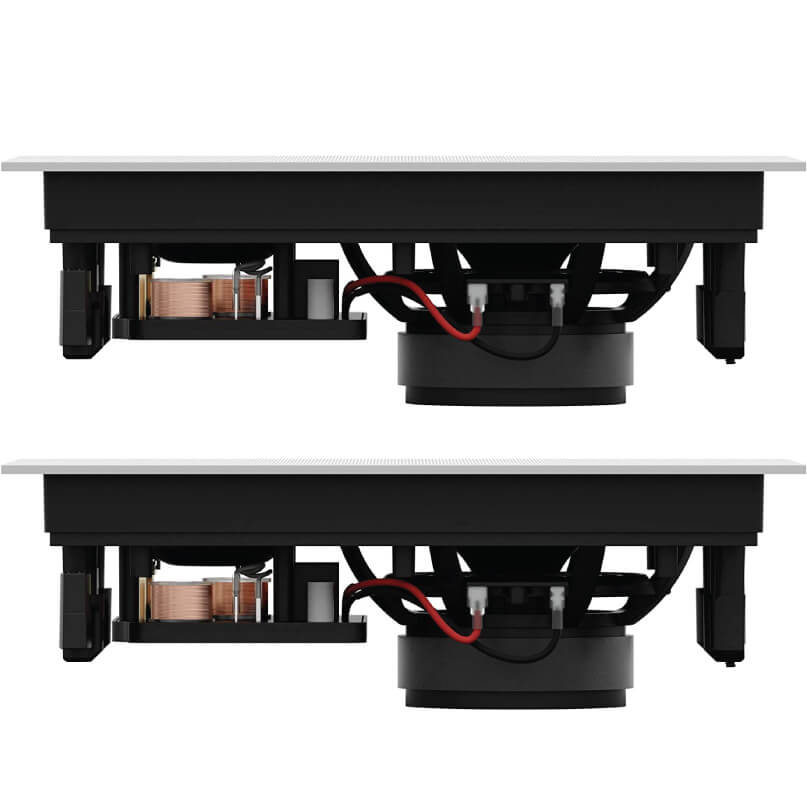 Sonos In-Wall Speaker (Pair) Pair of black loudspeaker drivers with copper voice coils and red/black wiring.