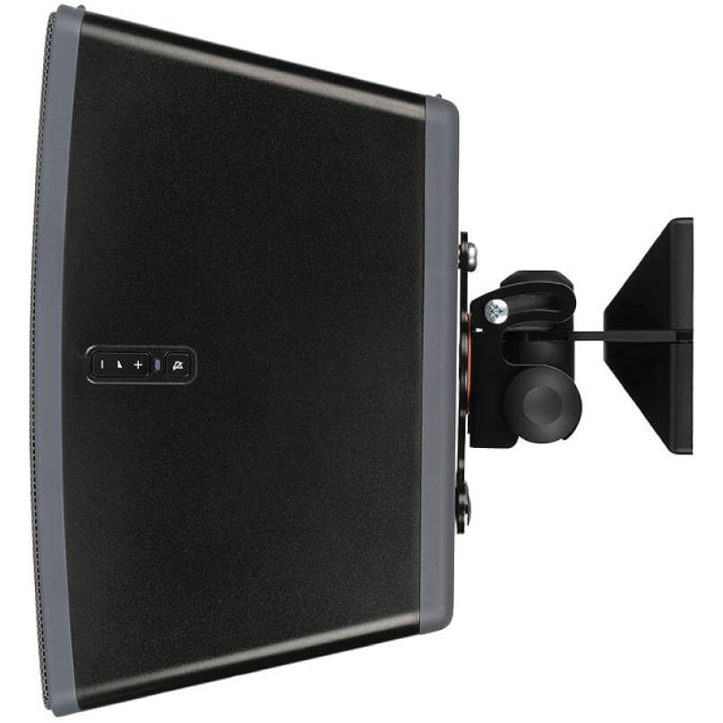 Sonos Play:3 Tilt/Swivel Bracket - White Or Black Flat-screen computer monitor with black display and gray bezel mounted on an adjustable wall-mount arm.