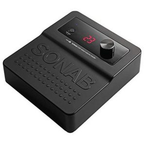 SONAB branded black electronic device with a red LED display showing -23 and a large control knob.