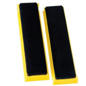 Interdyn Two yellow plastic sanding blocks with black foam abrasive pads.