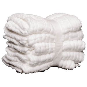 Interdyn White plush throw blanket with ribbed texture, folded and tied with a satin ribbon.