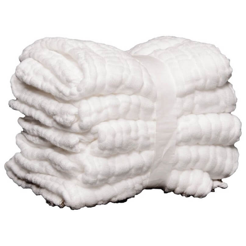 Spin-Clean Drying Cloths White plush throw blanket with ribbed texture, folded and tied with a satin ribbon.