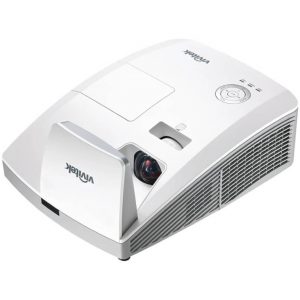 Vivitek projector, white compact multimedia projector with front lens, top cover, and side ventilation.