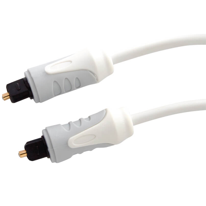Westinghouse Optical 1.5M Toslink To Toslink Cable, White (Whcopt1.5W) Pair of white cables with gray grip connectors and gold-plated pin tips.
