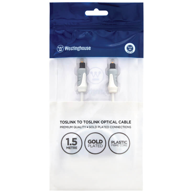 Westinghouse Optical 1.5M Toslink To Toslink Cable, White (Whcopt1.5W) Westinghouse toslink to toslink optical cable, 1. 5 metre, gold-plated connectors, plastic fibre core.