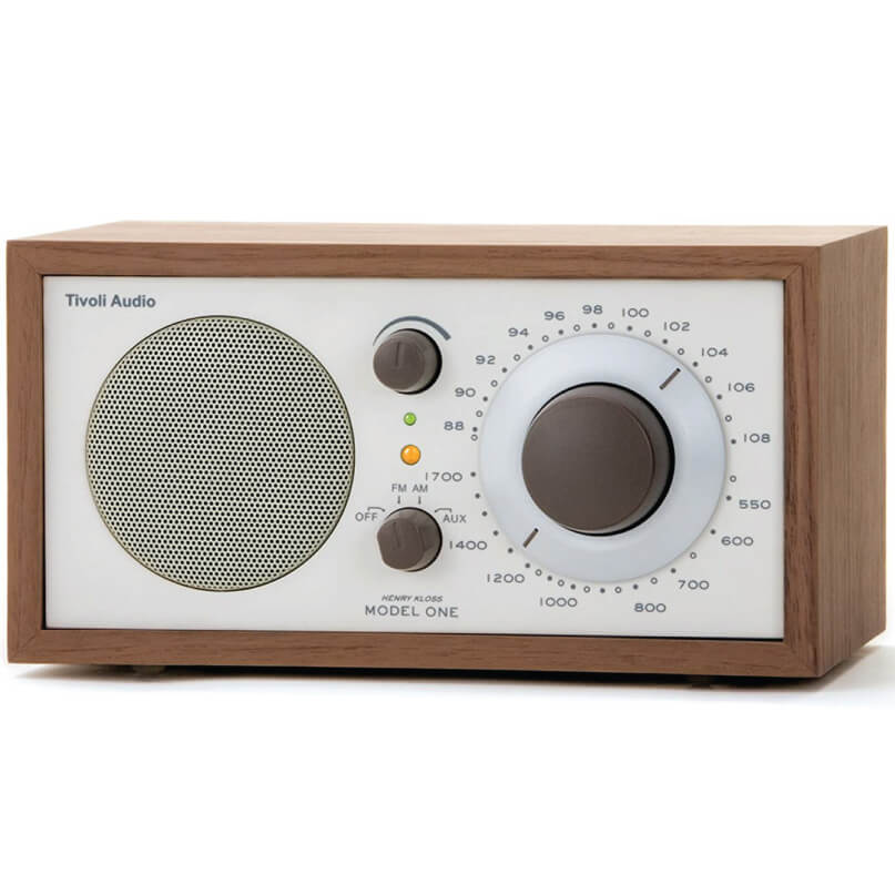 Tivoli Audio Model One Am/Fm Table Radio Tivoli audio model one tabletop radio with wood cabinet, large tuning dial and front speaker grille.