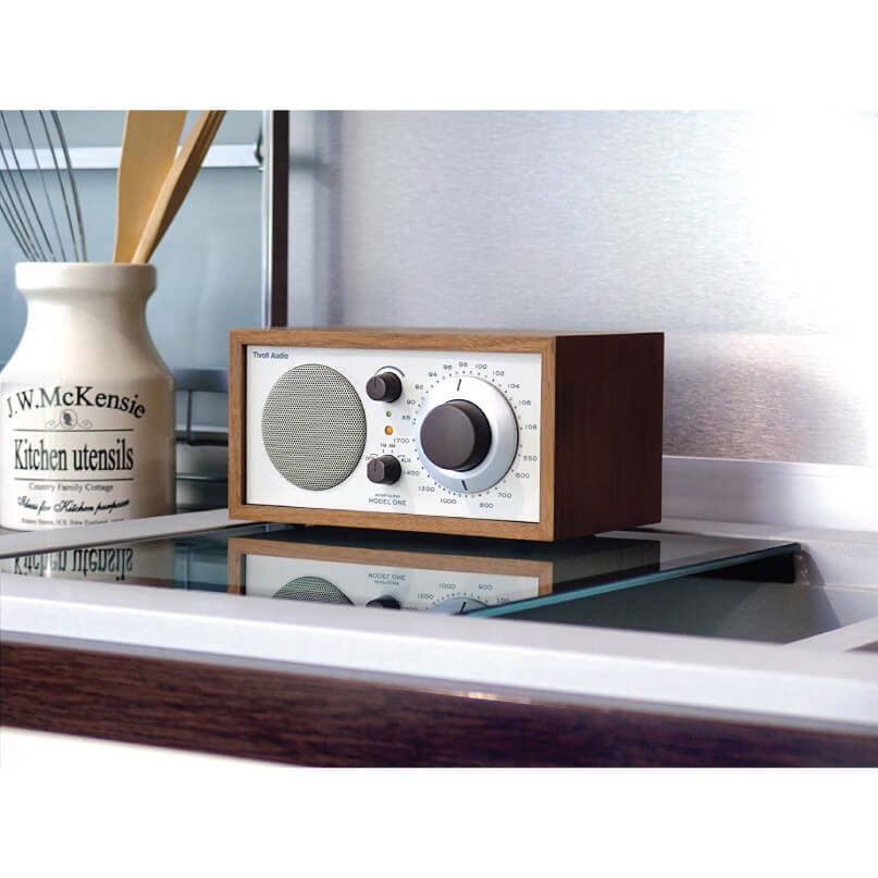 Tivoli Audio Model One Am/Fm Table Radio Vintage tivoli audio model one tabletop radio in a wooden cabinet with circular tuning dial and speaker grille.