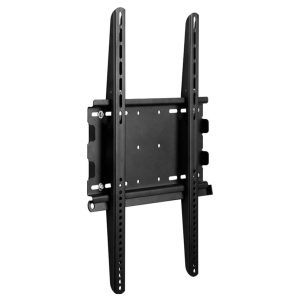 Black adjustable wall-mount TV bracket with dual vertical rails and central mounting plate.