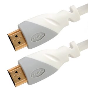 Two white HDMI cables with gold-plated Type A connectors.