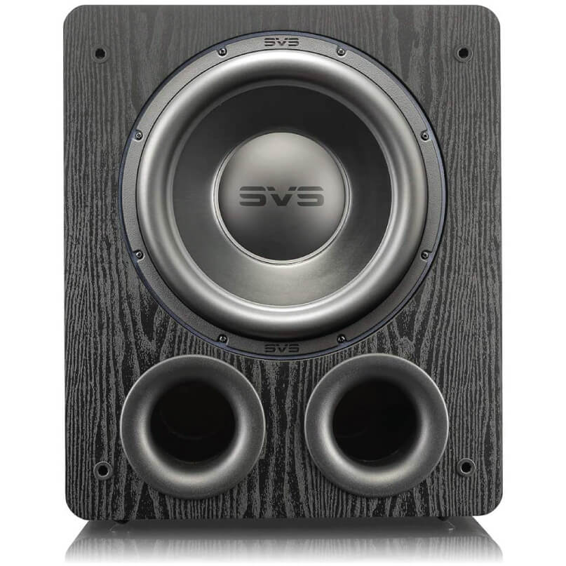 Svs Pb-3000 Subwoofer Svs subwoofer with a large central woofer and two front-facing ports in a dark wood-grain cabinet