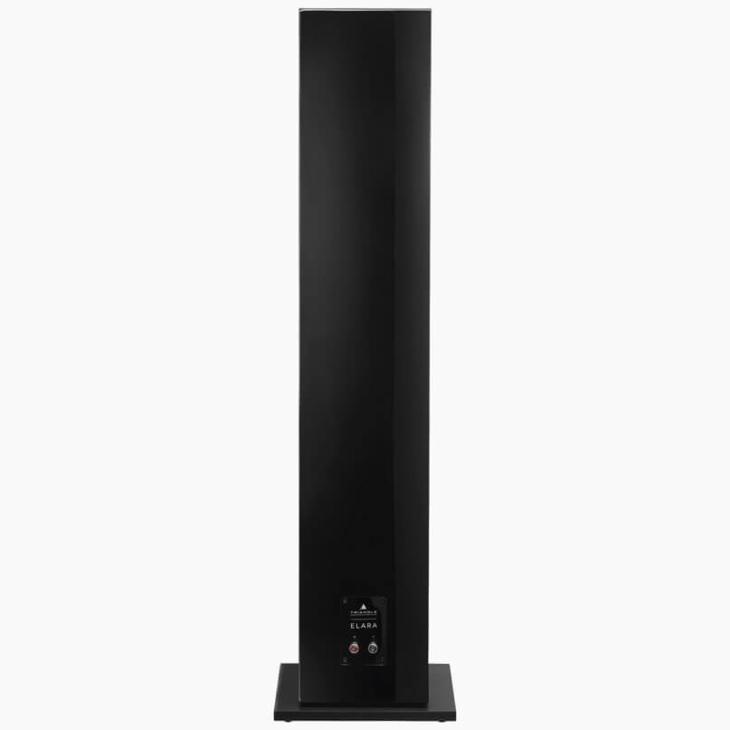 Triangle Elara Ln07 Floorstanding Loudspeaker Floor-standing black speaker with elara branding at the base and a compact control panel on the bottom.