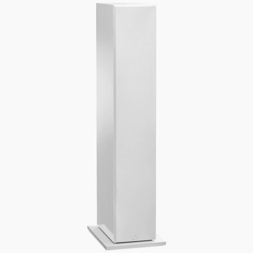 Triangle Elara Ln07 Floorstanding Loudspeaker Tall white rectangular column on a square base with a subtle vertical seam