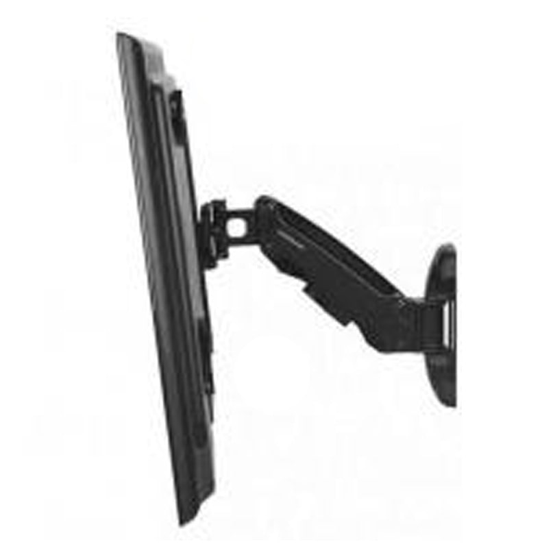 Telehook Th-3060-Ufh Wall Mount Flat-screen monitor mounted on a black adjustable articulating wall-mount arm with a round wall plate.
