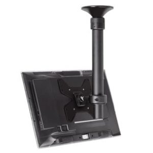 Single-monitor desk mount with vertical pole, clamp, and VESA mounting plate.