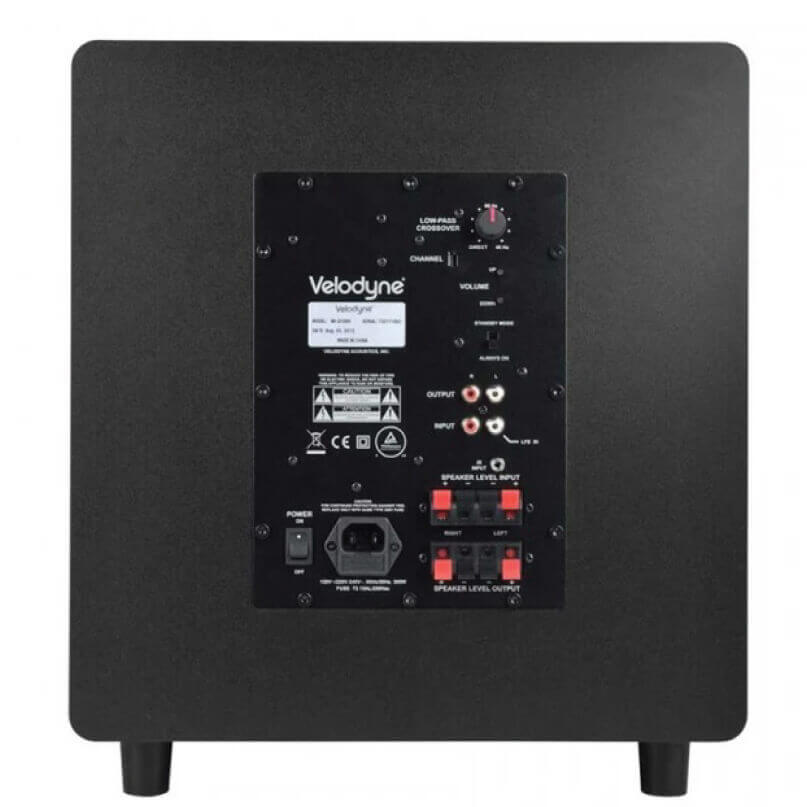 Velodyne Spl-1200 Ultra Subwoofer Velodyne subwoofer with rear panel controls including power, volume, low-pass crossover, and speaker inputs/outputs.
