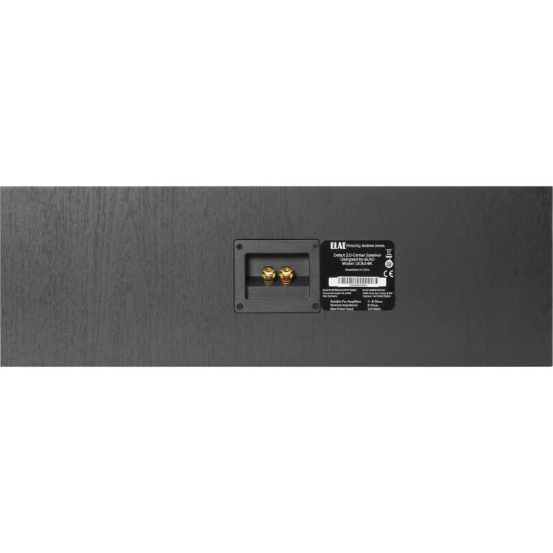 Elac Debut C6.2 Centre Speaker Elac debut 2. 0 center speaker rear panel with gold binding posts.