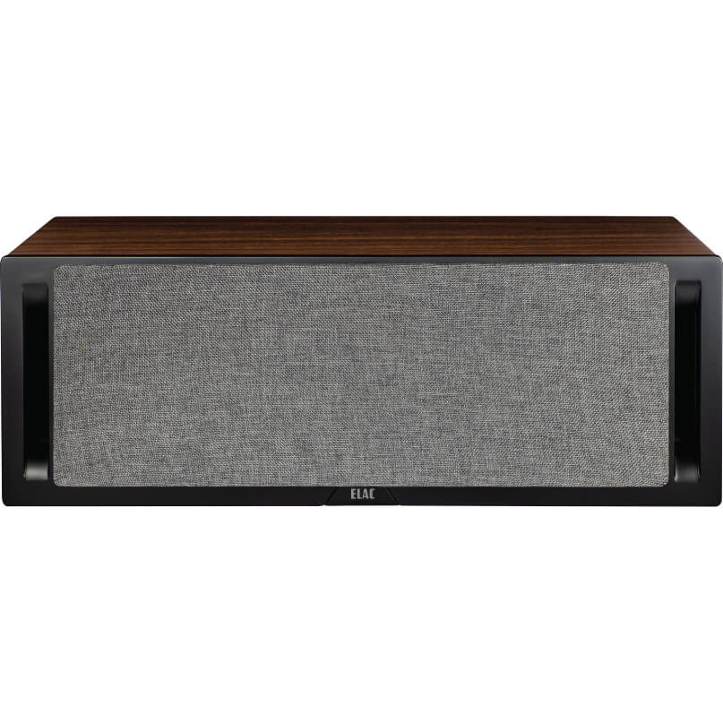 Elac Debut Dcr52 Centre Channel Speaker Elac center-channel speaker with dark wood top, black cabinet, and gray fabric grille.