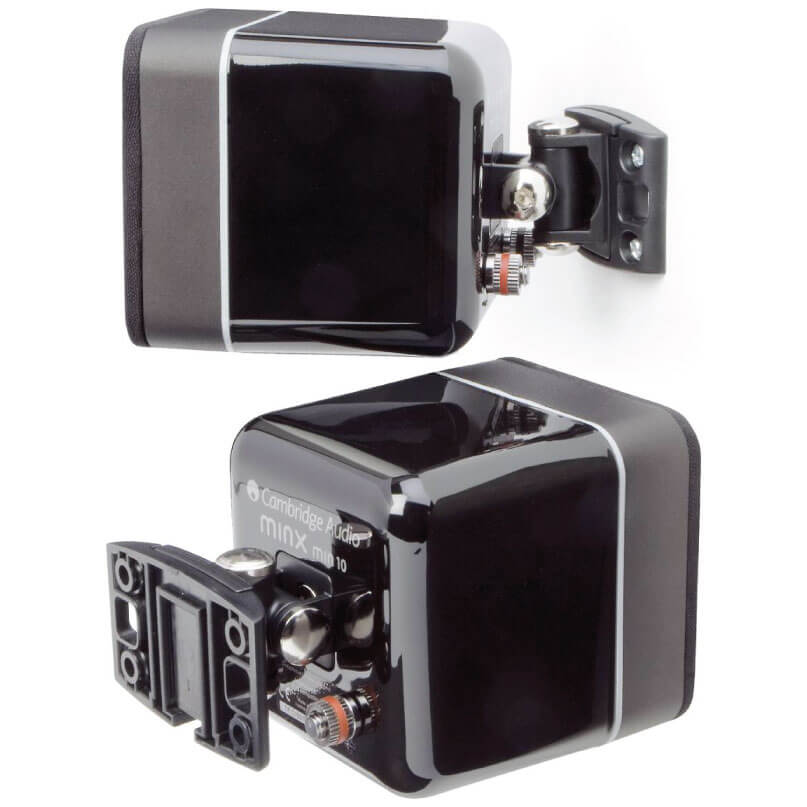 Cambridge Audio Minx Mount - Wall Bracket Cambridge audio minx mini 10 compact bookshelf speakers with wall-mount brackets in black high-gloss finish.