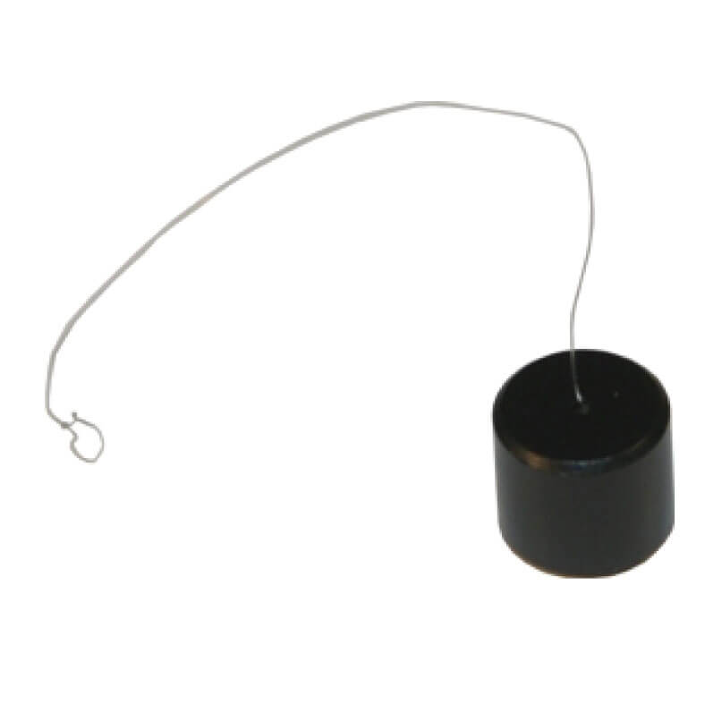 Interdyn Small black cylindrical electronic component with a thin curved wire lead forming a loop.