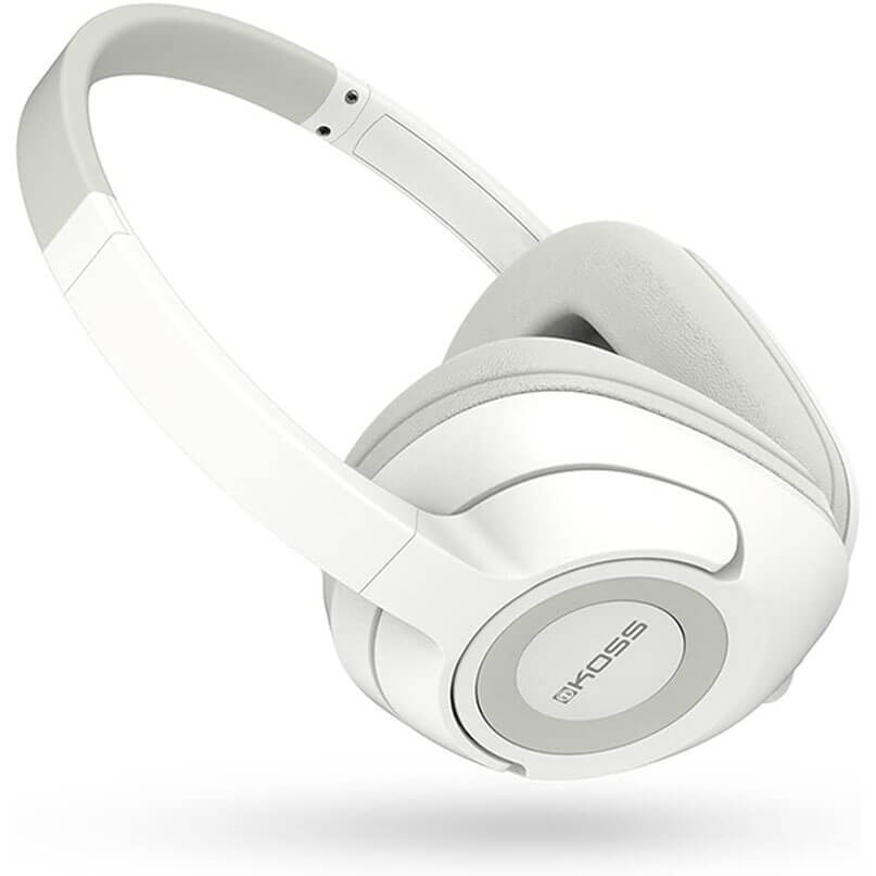 Koss Ur42Iw Over Ear Headphones Koss over-ear headphones in white with gray padded ear cushions and adjustable headband