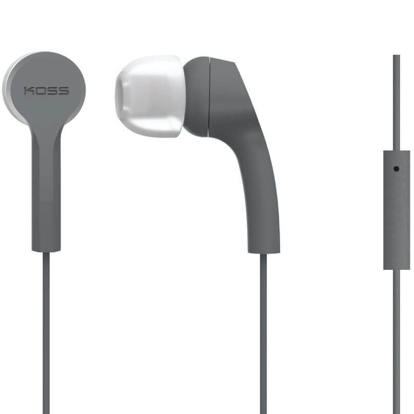 Koss Keb9I Earbuds And In Ear Headphones Koss wired in-ear headphones with gray housings and silicone ear tips.